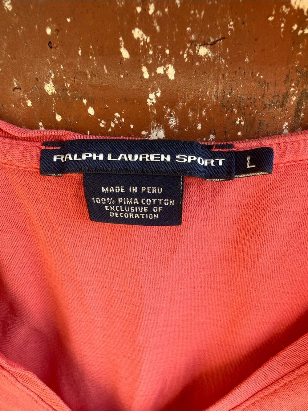 Polo by Ralph Lauren Coral Pink V-Neck Short Sleeve Tee - Picture 3 of 6